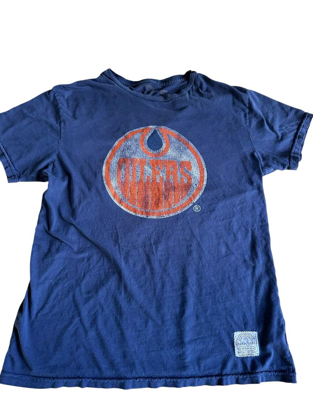 Retro Sport Edmonton Oilers Distressed Logo Blue T-Shirt Size L